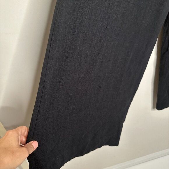 Womens Pull On Pants Size L Black Linen Elastic Waist Pockets Wide Leg Lagenlook - Picture 4 of 12